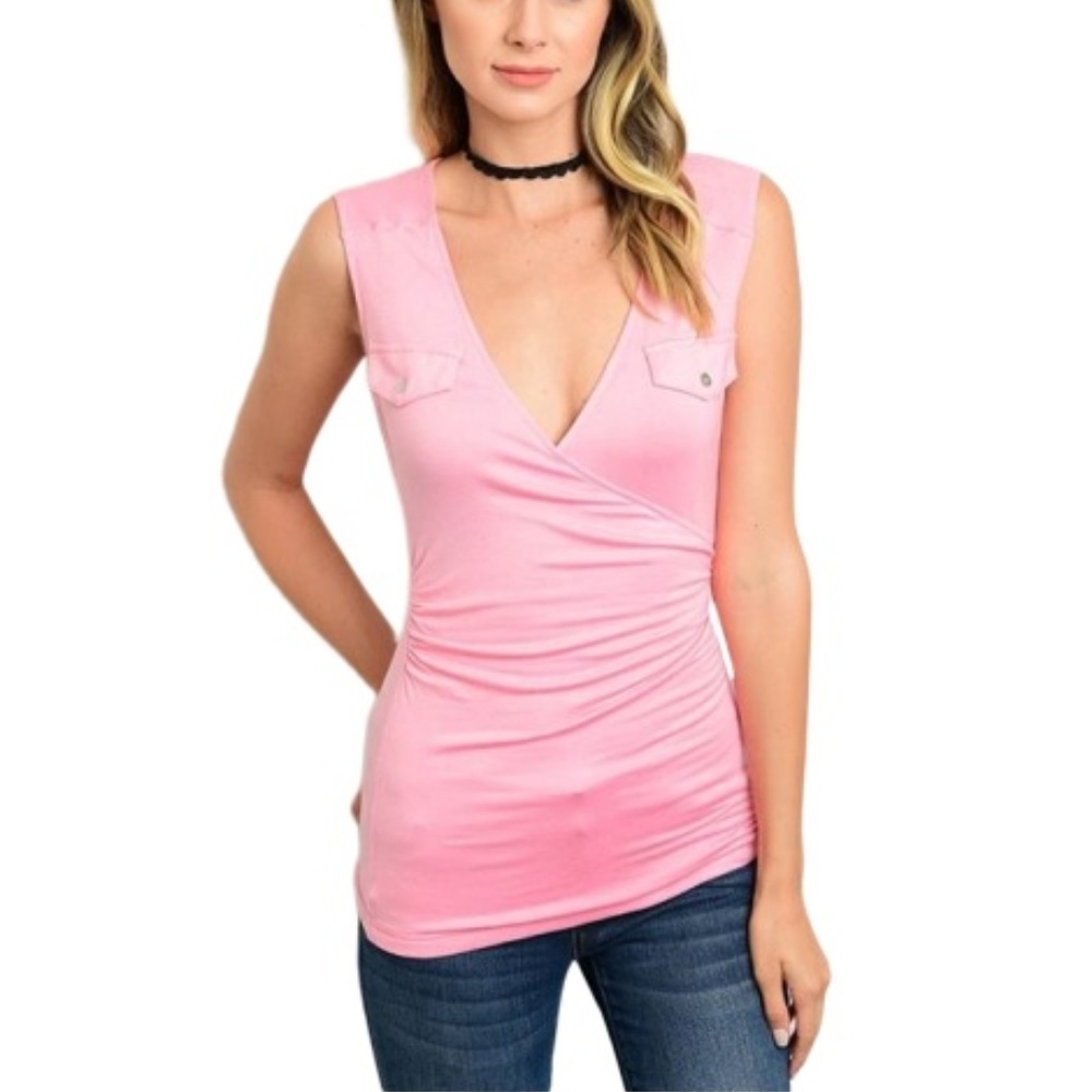 Pink S-Line Faux Wrap Top
